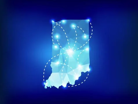 Indiana state map polygonal with spot lights places Stock Illustration