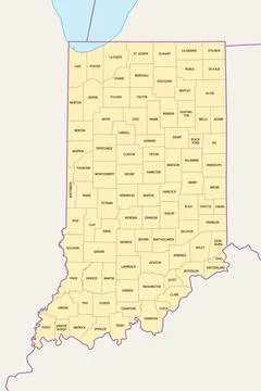 Indiana, U.S. state, subdivided into 92 counties, political map Stock Illustration