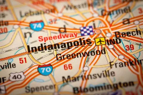 Indianapolis city on a road map Stock Photos