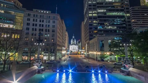 Indianapolis downtown time lapse at night with buildings 4K 1080P Stock Footage 77576056