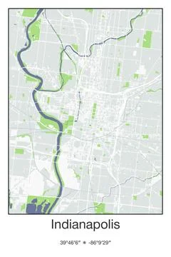 Indianapolis, Indiana - vector map of city in Gray, Blue, Green, White colors Stock Illustration
