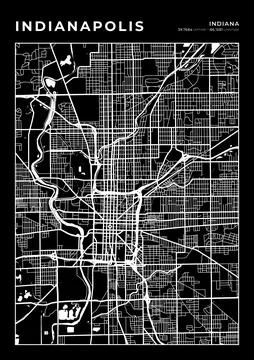 Indianapolis Map Wall Art Frame, Cartography Map Print, City Layout Map Stock Illustration