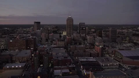 Indianapolis Night Skyline Wide Pullback Stock Footage 145541033