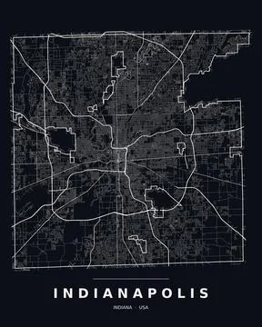Indianapolis IN Street Map Road Network Highways Dark Mode Editable Vector Stock Illustration