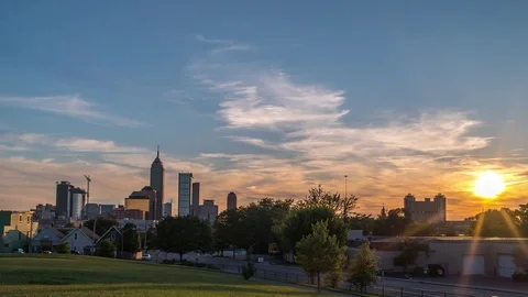 Indianapolis sunset time lapse with skyline and traffic 4K 1080P Stock Footage 77575584