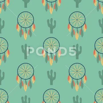 Indians dream catcher temple ornament seamless pattern element retro vintage Stock Illustration