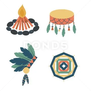 Indians icon temple ornament and element retro vintage hinduism ethnic people Stock Illustration