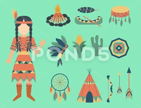 Indians icon temple ornament and element retro vintage hinduism ethnic people Stock Illustration