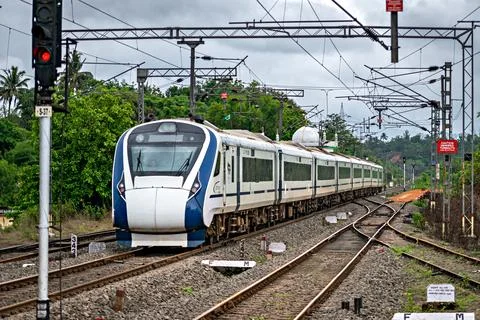 India's first indigenous development semi high speed Vande Bharat express ,.. Stock Photos