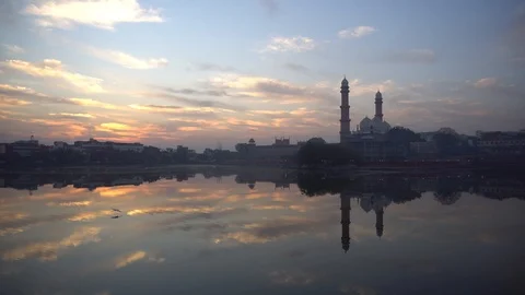 India's largest mosque - Taj-ul masjid in bhopal at sunrise [4K] Stock Footage 111414945