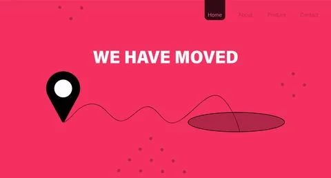 Indicated Place on the Map. We Have Moved layout page Stock Illustration