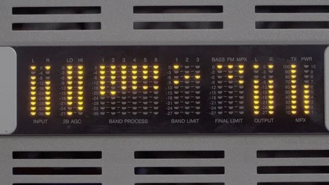 Indication on professional sound amplifier Stock Footage 119848046