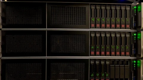 Indication showing the operation of hardware in the server Cabinet Stock Footage 126427172