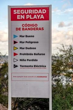 Indicative sign of the codes of the flags that announce the dangerousness of  Stock Photos