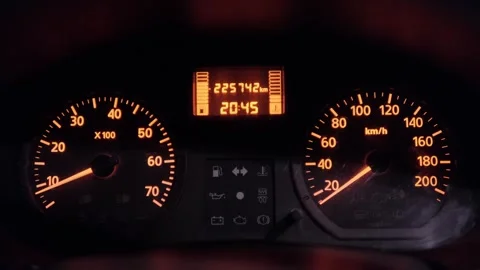 Indicator Lights: Close-Up Footage of Car Dashboard Stock Footage 240436328