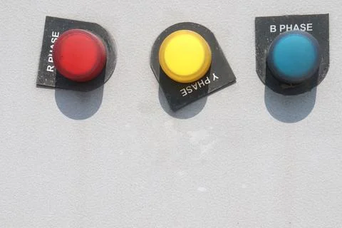 Indicator lights for a three-phase electrical power system 写真素材