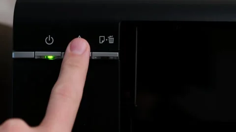The indicator on the multifunction printer is red,the ink has run out, close-up Stock Footage 240224129