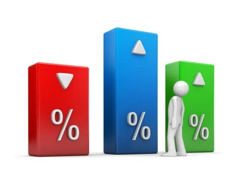 Indicators series (3d character isolated and percentage graph bars) Stock Illustration