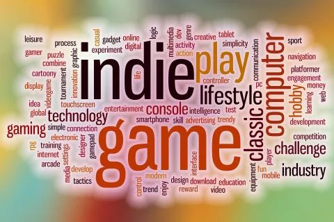 Indie game word cloud with abstract background Stock Illustration