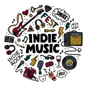Indie rock round composition. Illustrazione stock