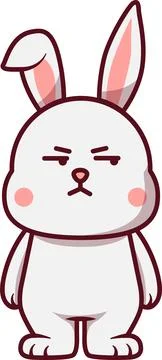 Indifferent White Rabbit Apathetic Expression Cartoon 스톡 일러스트