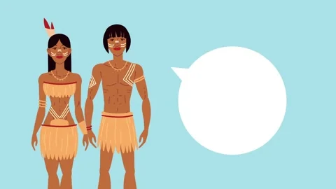 Indigenous couple standing together with face paint and traditional attire,.. Video stock 338312248