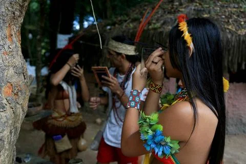  indigenous festival in the south of bahia porto seguro, bahia, brazil - a... Stock Photos