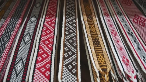Indigenous Hand Weaving Traditional Patterned Textile Bands Stock Footage 342068467
