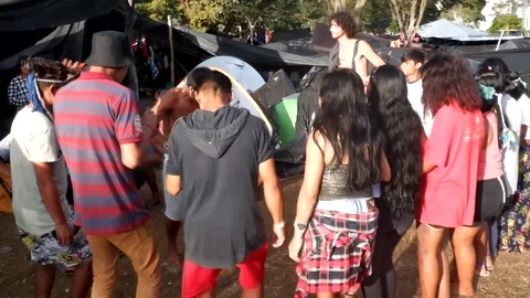 Indigenous Indains from all over Brazil, descend upon Brasilia Stock Footage 179986853