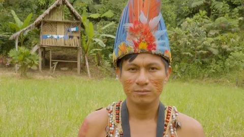 Indigenous man sending a drone for attack his enemies in ecuador Video stock 113510582