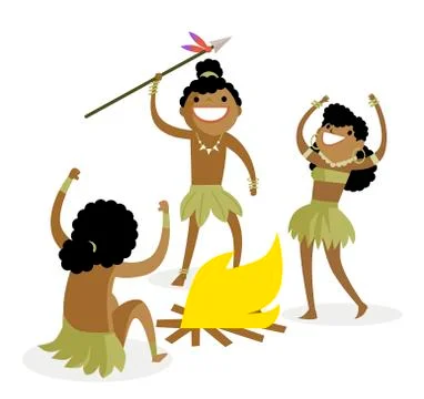Indigenous native people fire camp celebration Stock Illustration