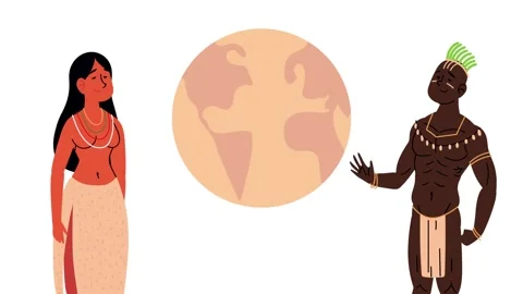 Indigenous people animation with world globe representing tribal culture an.. Stock Footage 333289909