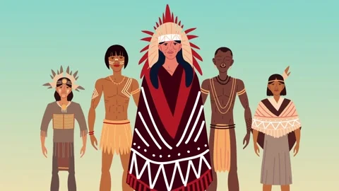 Indigenous people group animation representing diverse tribal cultures and .. Видео 334541805
