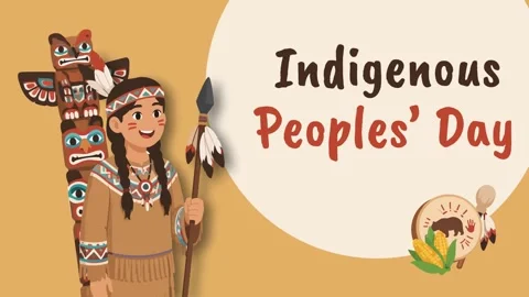 Indigenous peoples day animated character holding spear with typography ban.. Stock Footage 345856571