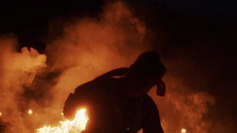 Indigenous Shaman Dancing around the Bonfire Stock Footage 270329692