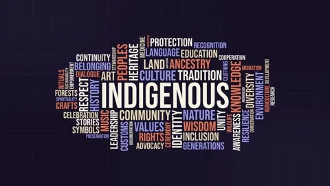 Indigenous word cloud animation featuring culture, heritage, and community .. Stock Footage 340976272