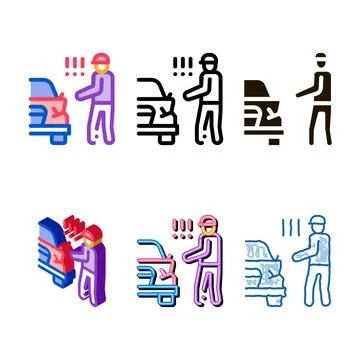 Indignant driver of broken car designs bumper icon vector outline Stock Illustration