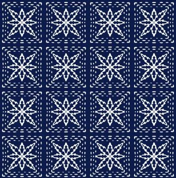 Indigo blue hand drawn vector seamless pattern. Porcelain - style surface design Stock Illustration