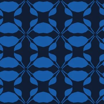 Indigo blue leaf quilt block shapes. Vector pattern seamless background. Hand Stock Illustration