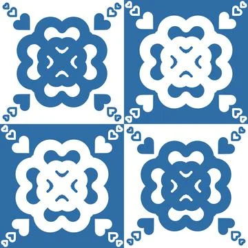 Indigo blue seamless pattern, repeating motif tile mosaic pottery design, por Illustrazione stock