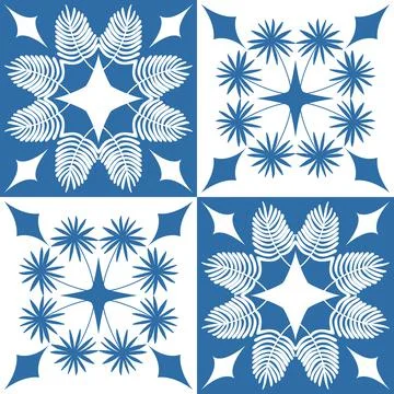 Indigo blue seamless pattern, repeating motif tile mosaic pottery design, por Stock Illustration