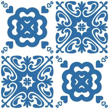 Indigo blue seamless pattern, repeating motif tile mosaic pottery design, por 스톡 일러스트