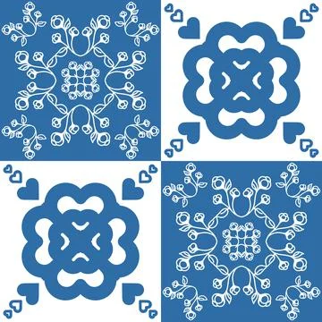 Indigo blue seamless pattern, repeating motif tile mosaic pottery design, por Stockillustratie