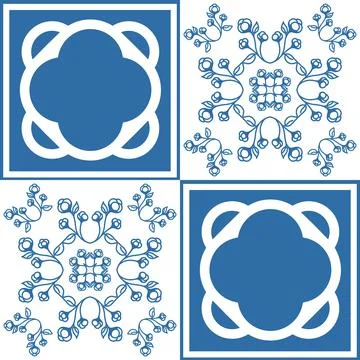 Indigo blue seamless pattern, repeating motif tile mosaic pottery design, por Ilustración de archivo