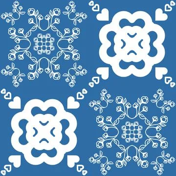 Indigo blue seamless pattern, repeating motif tile mosaic pottery design, vec Stock Illustration