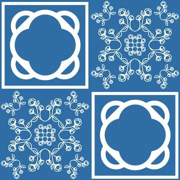 Indigo blue seamless pattern, repeating motif tile mosaic pottery design, por Ilustración de archivo