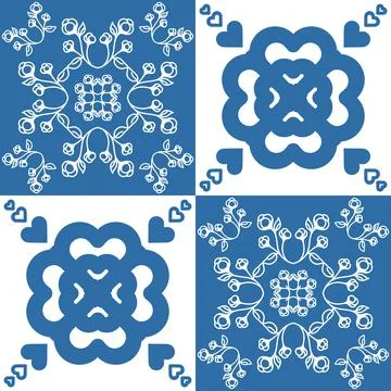 Indigo blue seamless pattern, repeating motif tile mosaic pottery design, por Stock Illustration