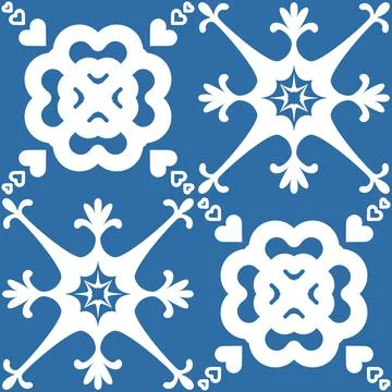 Indigo blue seamless pattern, repeating motif tile mosaic pottery design, por Stock Illustration