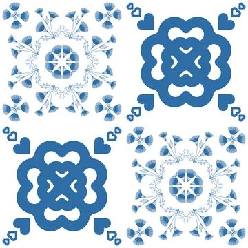 Indigo blue seamless pattern, repeating motif tile mosaic design, portuguese  Illustrazione stock