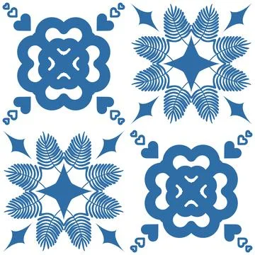 Indigo blue seamless pattern, repeating motif tile mosaic pottery design, por Stock Illustration